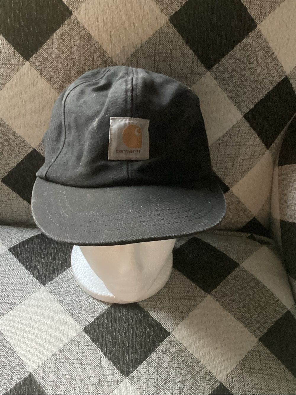 Carhartt Black Canvas 5-Panel Cap,  red thinsulate liner, ear flaps